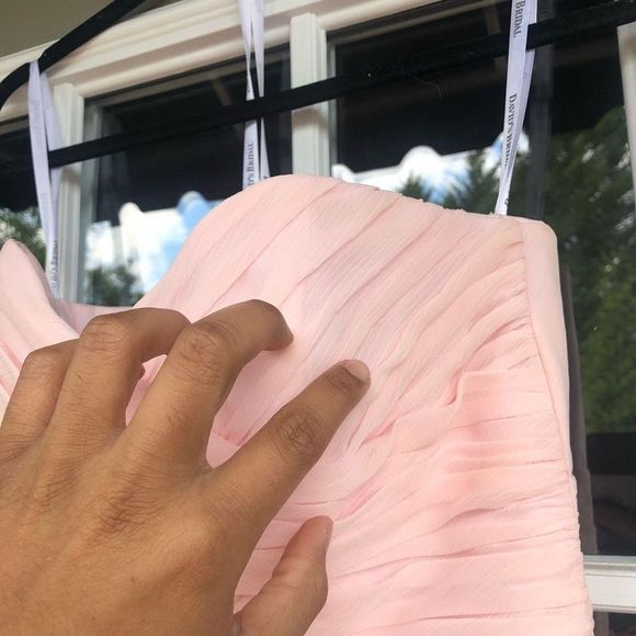 David’s Bridal Pink Blush Strapless Chiffon Party/Bridesmaid Dress with Ruffles - Picture 3 of 9
